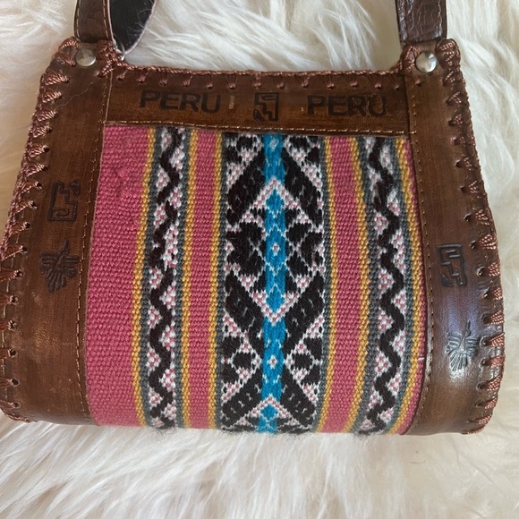 Tooled Genuine Leather Boho Southwestern western Aztec crossbody Peru Peruvian - Picture 8 of 9
